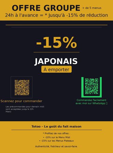 Image de Offre groupe 24h à l’avance =* 15% de réduction.Payer en retrait !